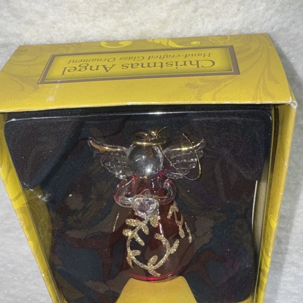 Blown Glass Ornament Christmas Angel Hand‎ Crafted Red And Clear Glass